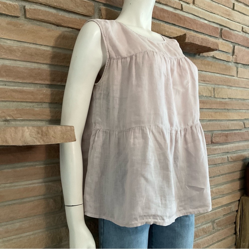 Velvet Graham & Spencer Linen Tiered Sleeveless Top Light Pink Medium - Picture 3 of 8